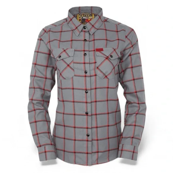 DIXXON Women’s Smoke Eater Flannel Shirt Plaid Gray Red Large NWOT - Picture 8 of 8